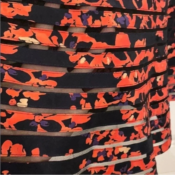 Parker Orange & Black Petal Bloom Mesh Sleeveless Fit & Flare Silk Dress Size M - Picture 8 of 10